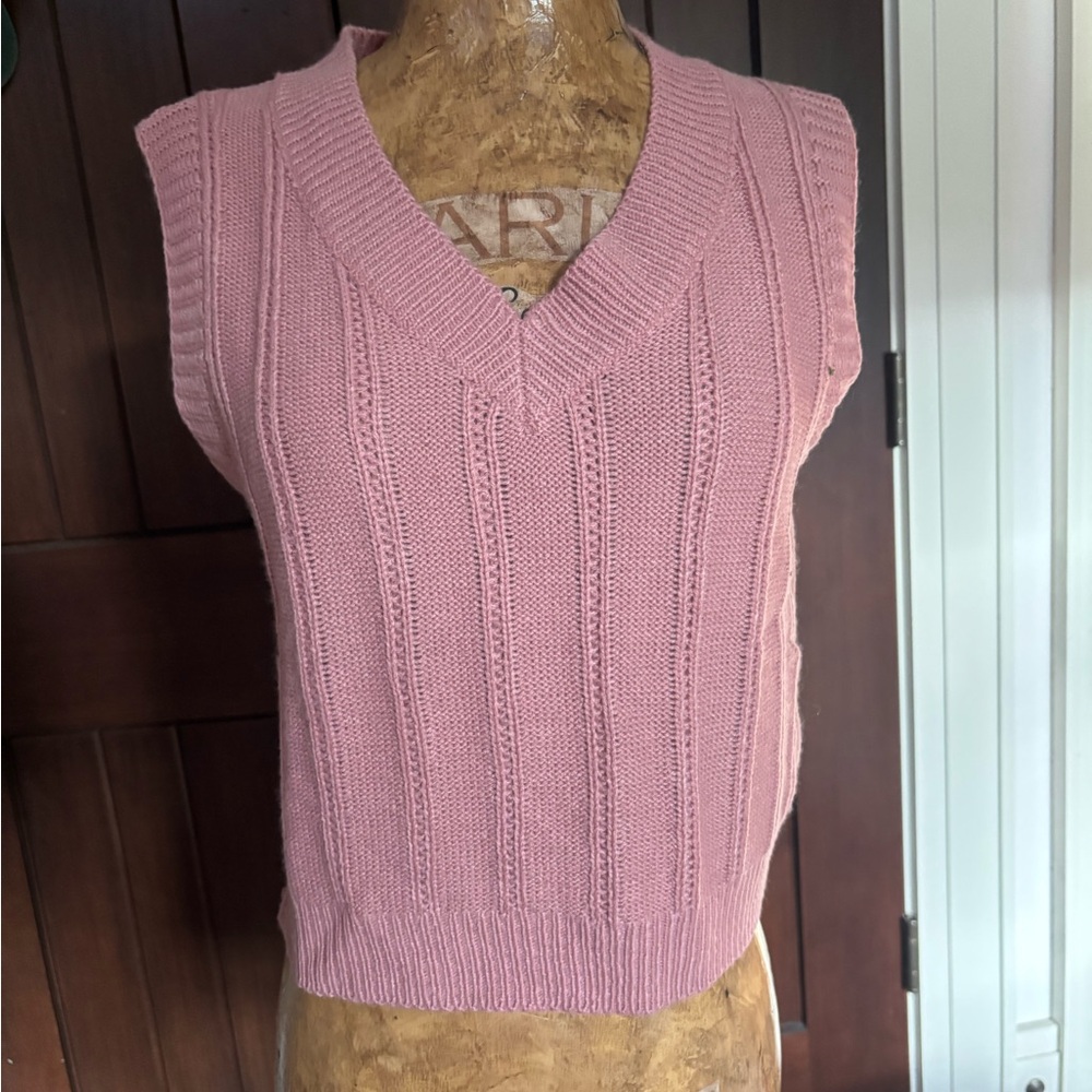 Pink V-Neck Knit Sweater Vest